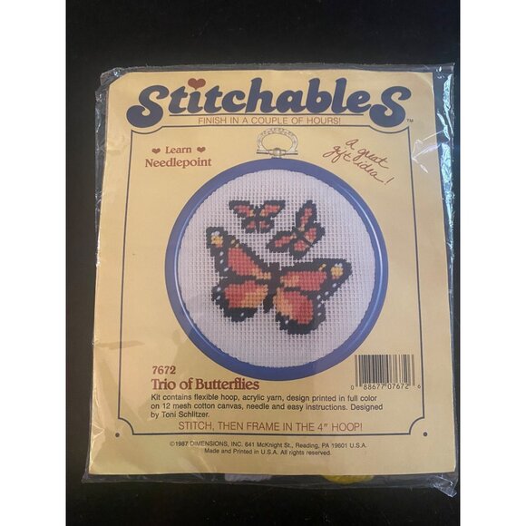 Vintage 1987 Stitchables Trio of Butterflies Cross Stitch Kit 7672 USA - Picture 1 of 6